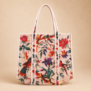 Blush Beige Quilted Velvet Tote Bag