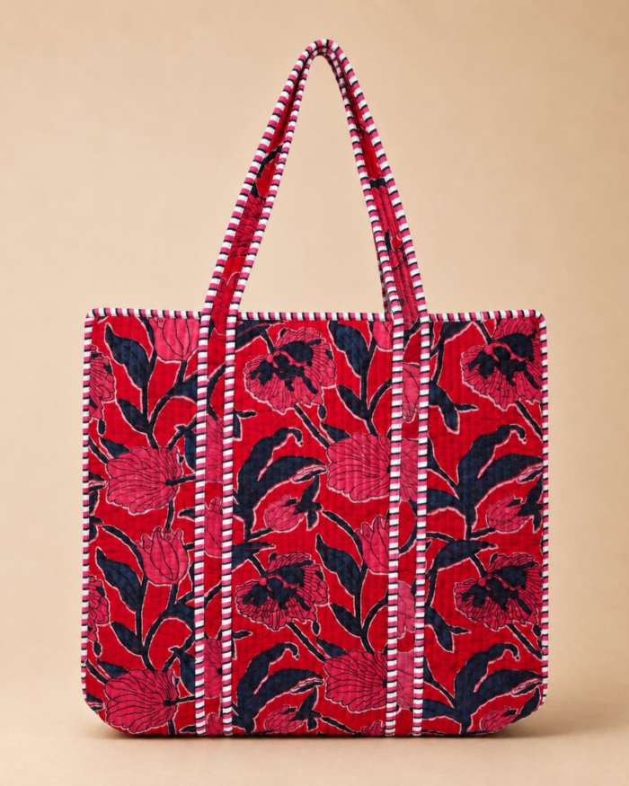 Cherry red quilted velvet bag main image