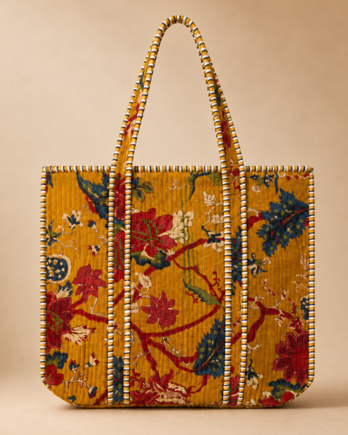 Golden yellow velvet tote