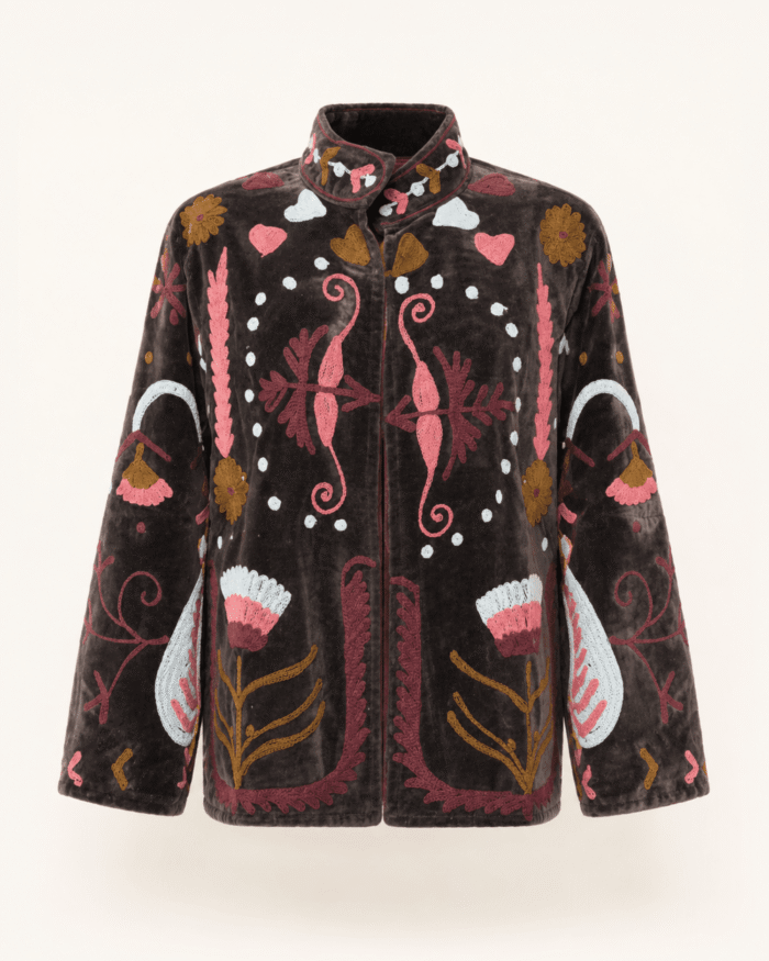 brown-velvet-suzani-jacket-pink-floral-studio-front