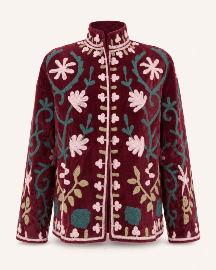 burgundy-embroidered-velvet-jacket-pink-floral-front-view