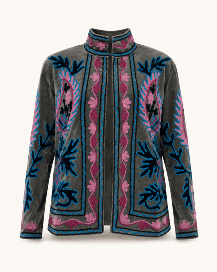 Charcoal Velvet Jacket studio front