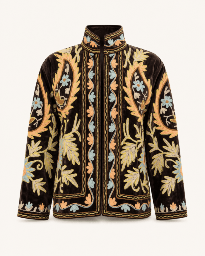 dark-brown-embroidered-velvet-jacket-multicolor-front-studio