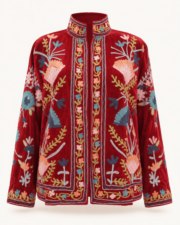 red-floral-velvet-suzani-jacket-studio-front