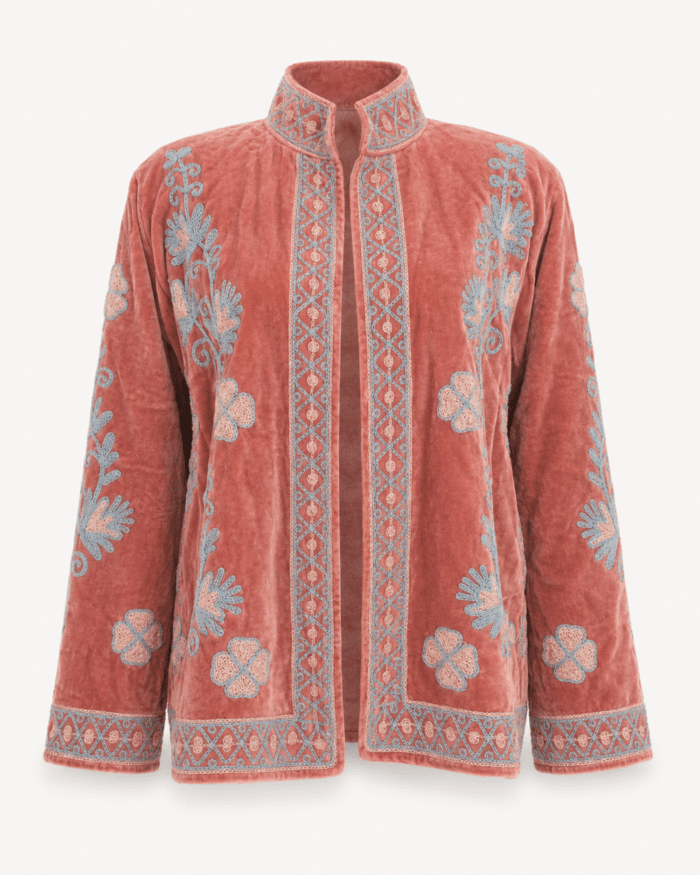 terracotta-pink-embroidered-velvet-jacket-floral-studio-front